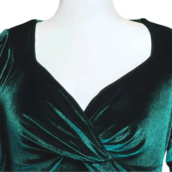 Vintage Y2K Christmas Green Velvet V Neck Top Whimsigoth Sexy XXL Made in USA - Picture 6 of 8